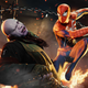 Spiderman punches a bald bad guy.